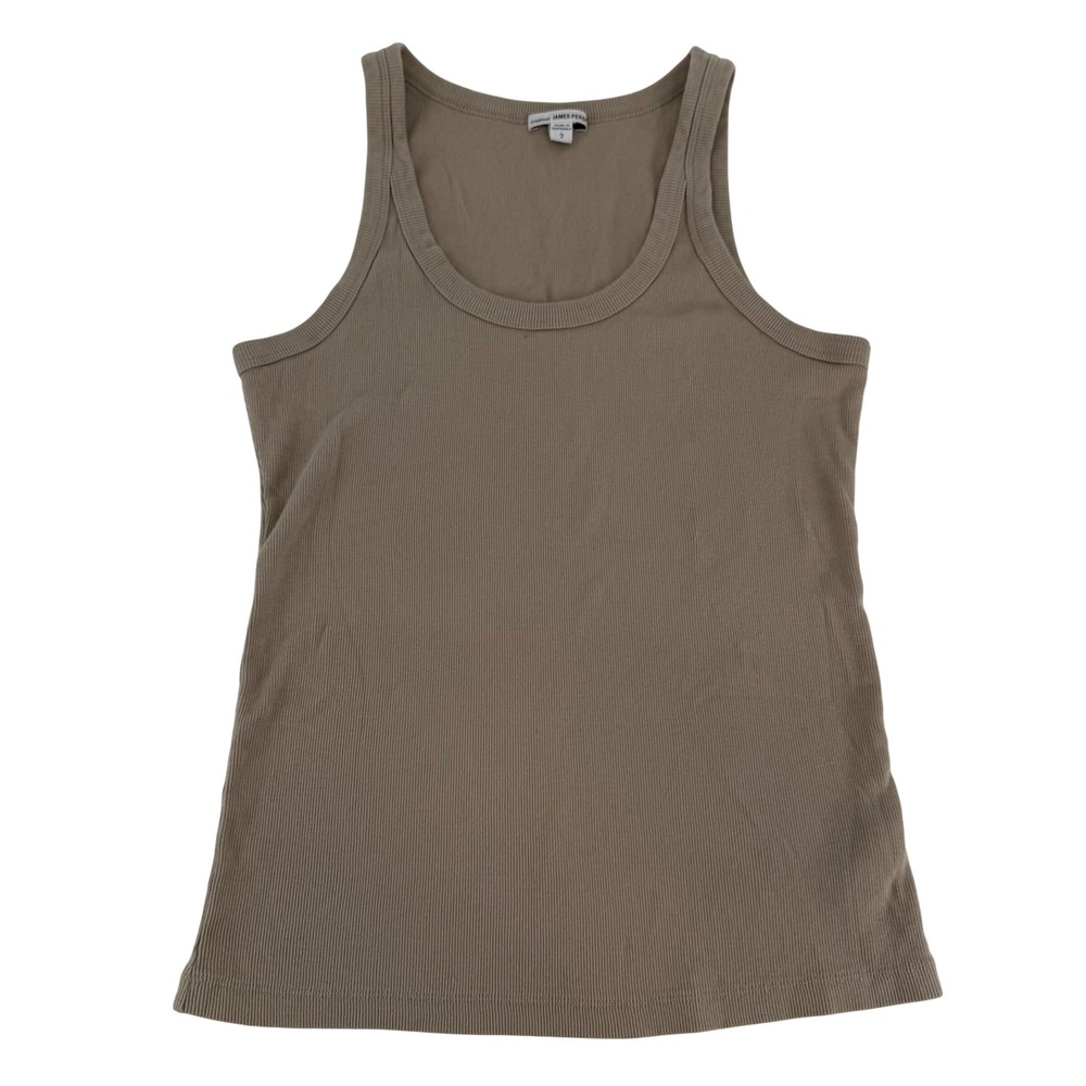 James Perse Standard Taupe Ribbed Cotton Scoop Neck Tank Top WNLC3709CU Size 2